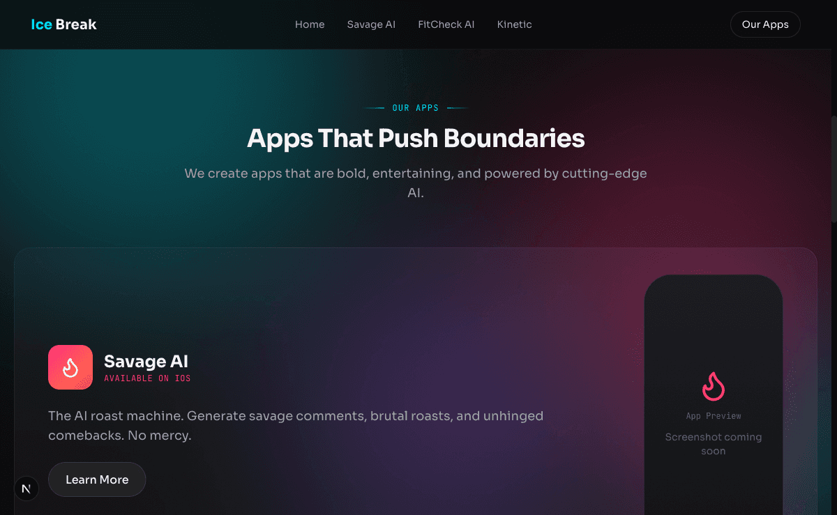 IceBreak AI apps showcase section