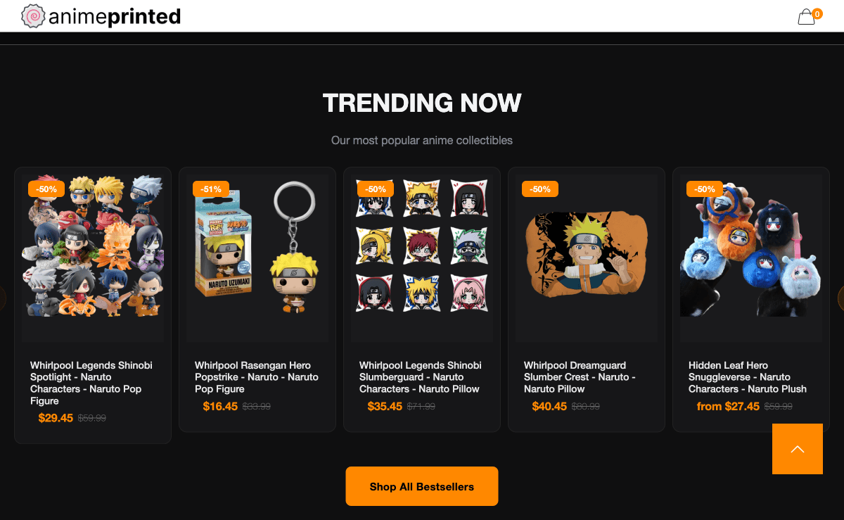 AnimePrinted trending products section